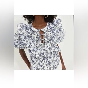 Hyacinth House Nadia Ruffle Blouse XS NWT Navy Floral Cotton Cottagecore Boho